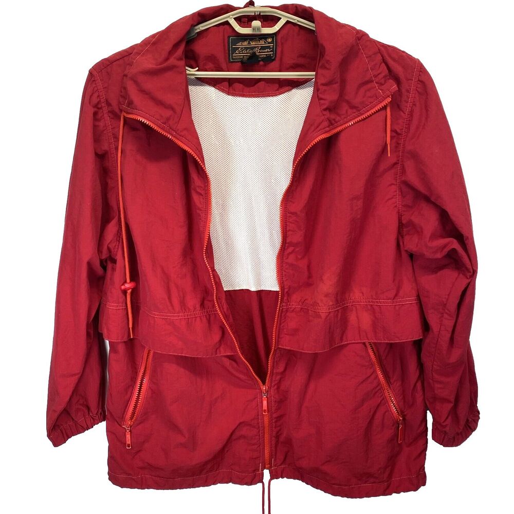 Eddie Bauer Women Windbreaker Jacket Sz Large Vented Mess Lined Zip Pockets USA
